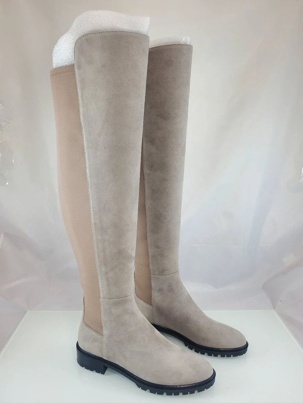NWT$795 Stuart Weitzman City Over-the-Knee Leather Boots in Light Beige Sz 6